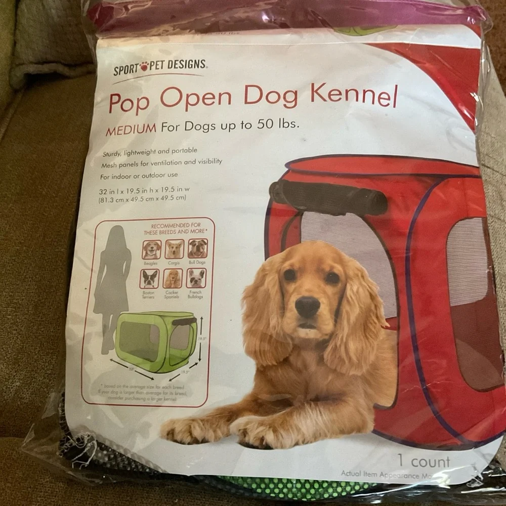 Pop Open Dog Kennel, up to 50 pounds, med. size dogs, light green, sturdy